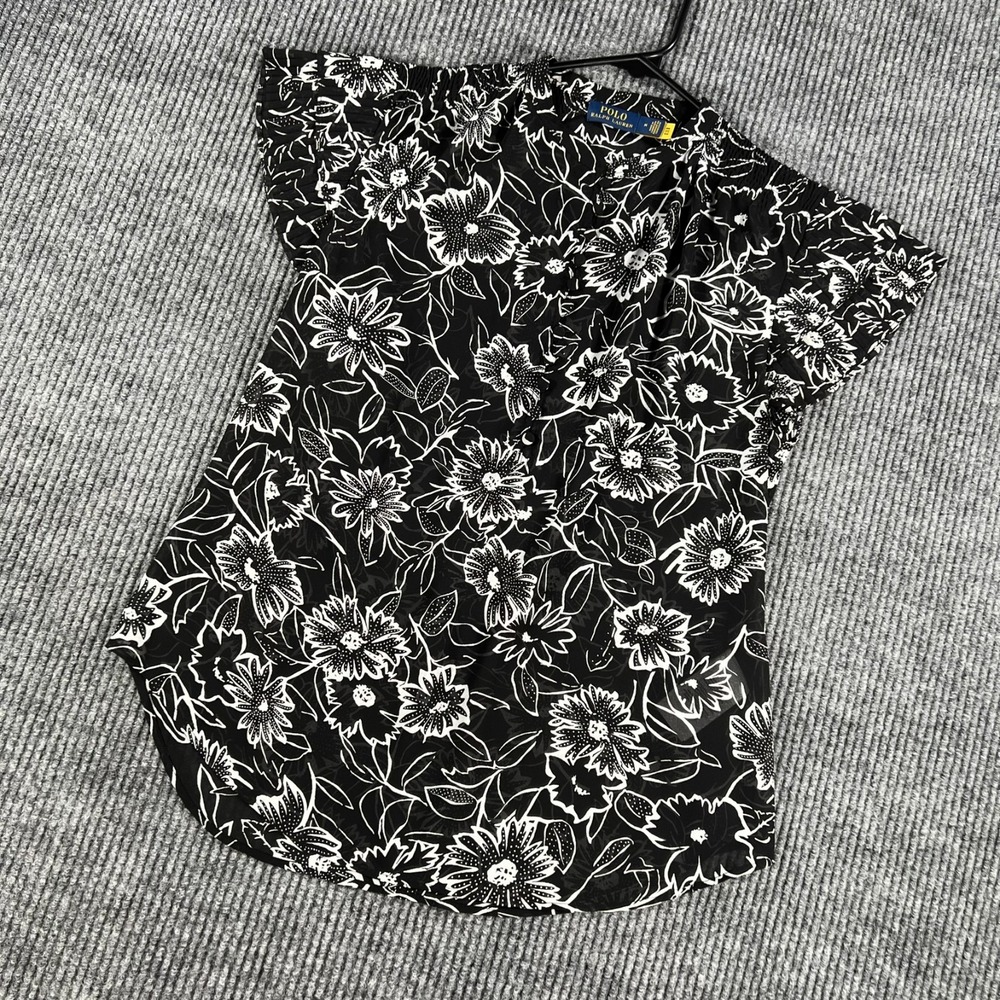 Polo Ralph Lauren Shirt Womens Medium Black Short Sleeve Floral Buttons